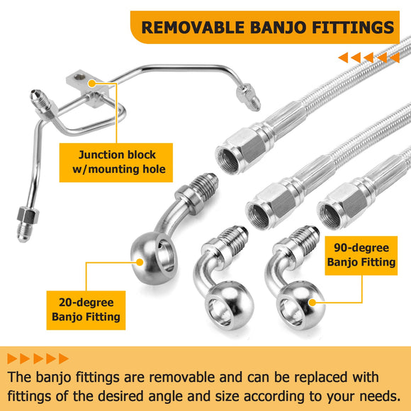 2008 - 2017 Harley Dyna Fat Bob / Low Rider Non - ABS Models Extended Length Throttle and Idle Cable, Clutch Cable with Hydraulic Front Non - ABS Brake Line Kit (for 12" - 14" Handlebar Non - ABS) - Mofun - 90109234