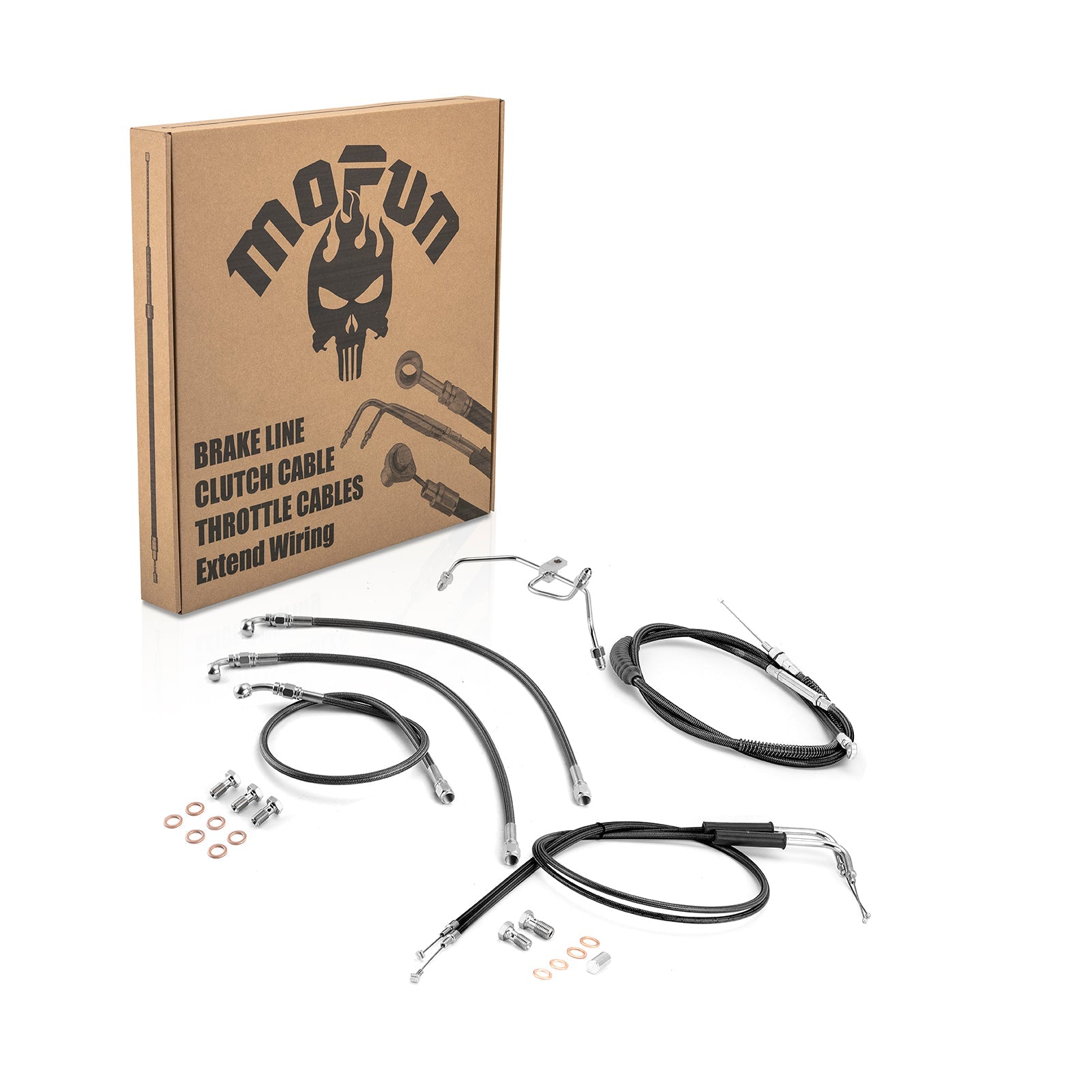 2008 - 2017 Harley Dyna Fat Bob / Low Rider Non - ABS Models Extended Length Throttle and Idle Cable,Clutch Cable with Hydraulic Front Non - ABS Brake Line Kit (for 16" - 18" Handlebar Non - ABS) - Mofun - 90109236
