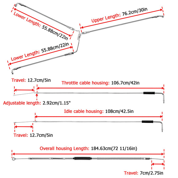 2008 - 2017 Harley Dyna Fat Bob / Low Rider Non - ABS Models Extended Length Throttle and Idle Cable,Clutch Cable with Hydraulic Front Non - ABS Brake Line Kit (for 16" - 18" Handlebar Non - ABS) - Mofun - 90109236