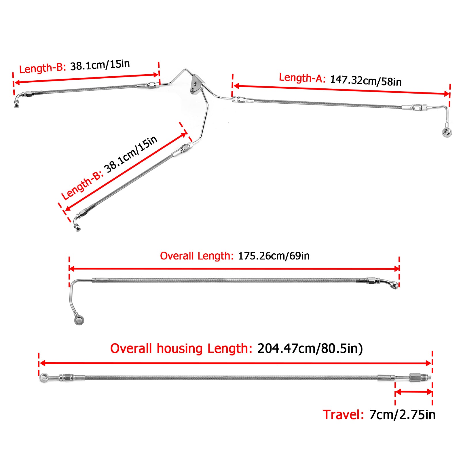2009 - 2012 Harley Touring CVO/Ultra w/ABS Models Extended Length Clutch Line, Upper and Lower Hydraulic Front ABS Brake Line Kit (for 12