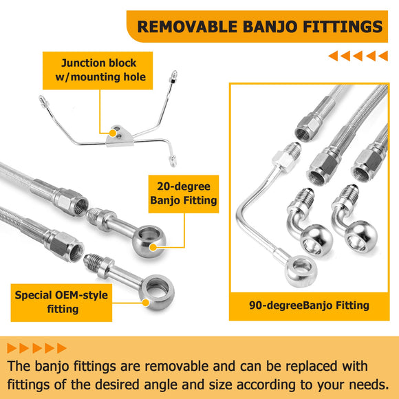 2009 - 2012 Harley Touring CVO/Ultra w/ABS Models Extended Length Clutch Line, Upper and Lower Hydraulic Front ABS Brake Line Kit (for 12" - 14" Handlebar ABS) - Mofun - 90109026
