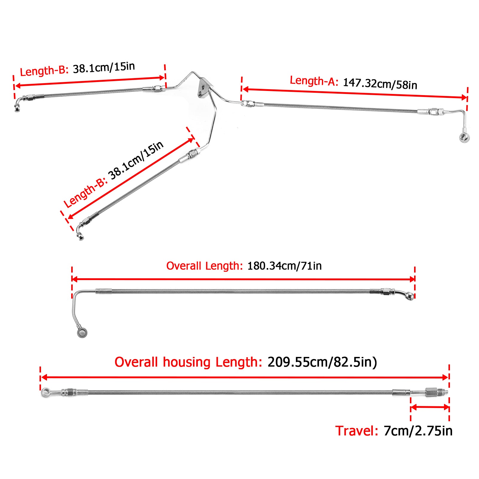 2009 - 2012 Harley Touring CVO/Ultra w/ABS Models Extended Length Clutch line, Upper and Lower Hydraulic Front ABS Brake Line Kit (for 16