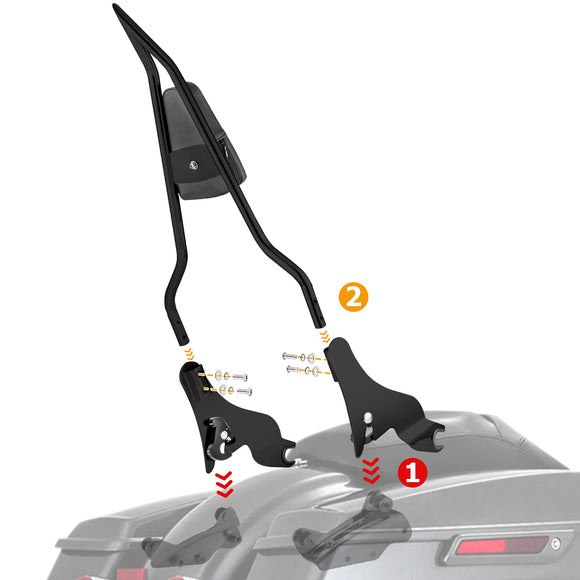 2009 - 2013 Harley Touring 0.63" Tiny Tube Passenger Backrest Sissy Bar&Docking Hardware Kit - Mofun - 90303002+90302100+90205091