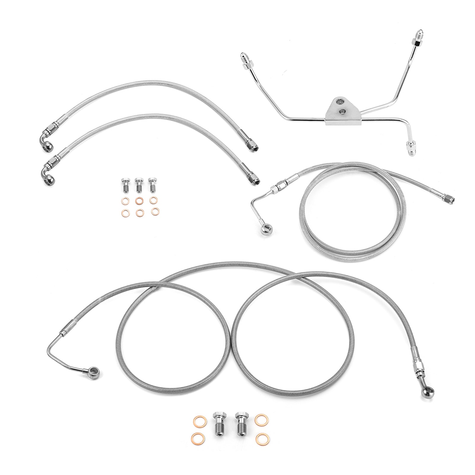 2009 - 2013 Harley Touring ABS Models Extended Upper and Lower Hydraulic ABS Front Brake Line Kit (for 16" - 18" Handlebar ABS) - Mofun - 90109020
