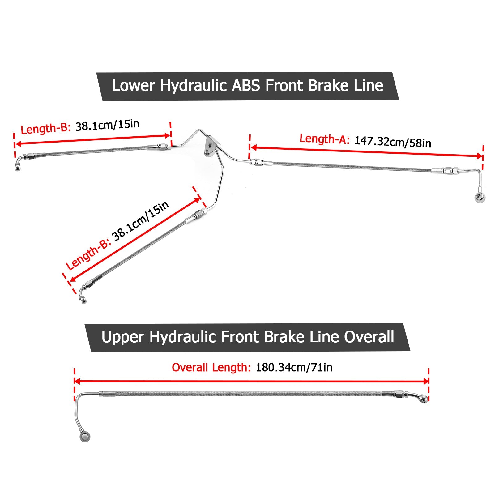 2009 - 2013 Harley Touring ABS Models Extended Upper and Lower Hydraulic ABS Front Brake Line Kit (for 16" - 18" Handlebar ABS) - Mofun - 90109020