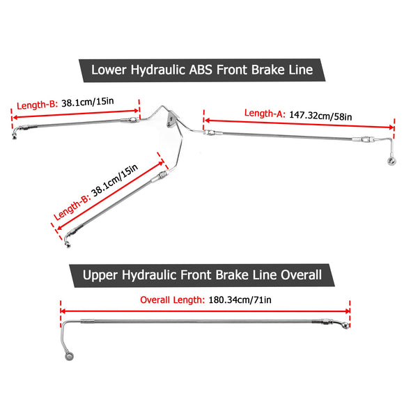 2009 - 2013 Harley Touring ABS Models Extended Upper and Lower Hydraulic ABS Front Brake Line Kit (for 16" - 18" Handlebar ABS) - Mofun - 90109020