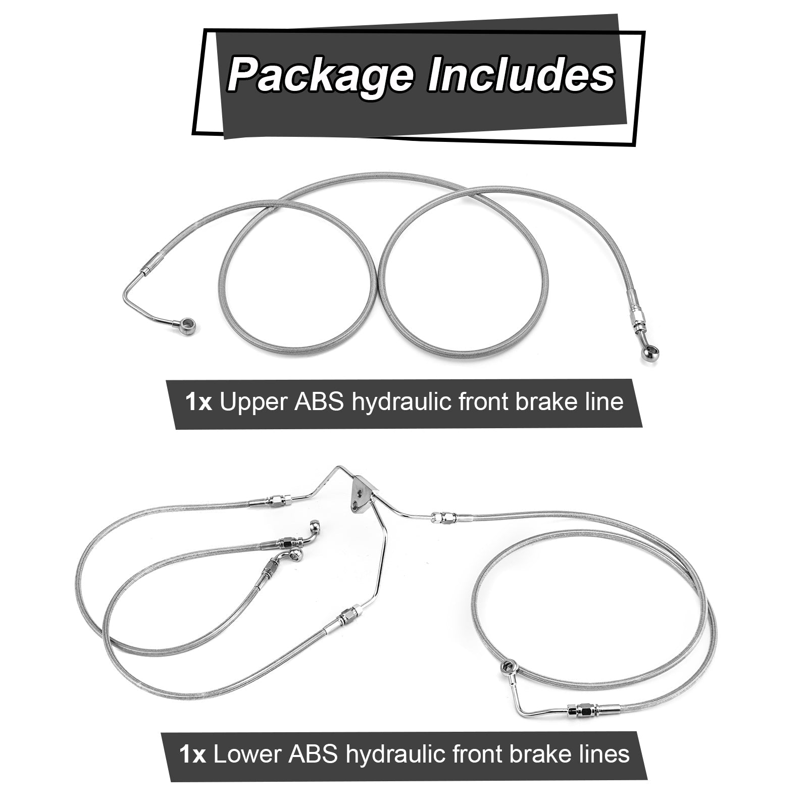 2009 - 2013 Harley Touring ABS Models Extended Upper and Lower Hydraulic ABS Front Brake Line Kit (for 16" - 18" Handlebar ABS) - Mofun - 90109020