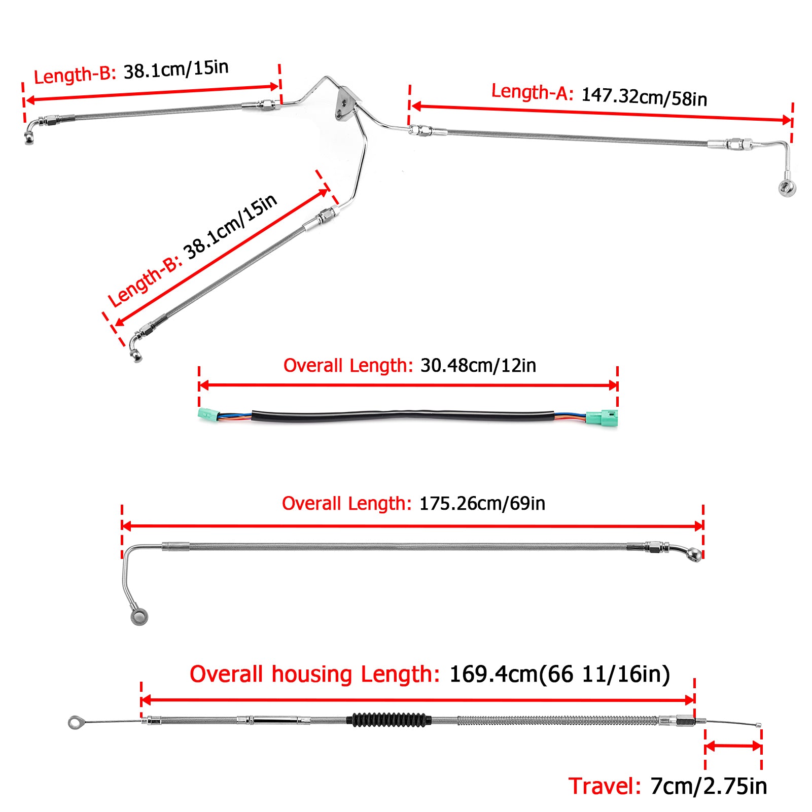 2009 - 2013 Harley Touring ABS Models Throttle by Wire Extension, Extended Length Clutch Cable, Upper and Lower Hydraulic ABS Front Brake Line (for 12