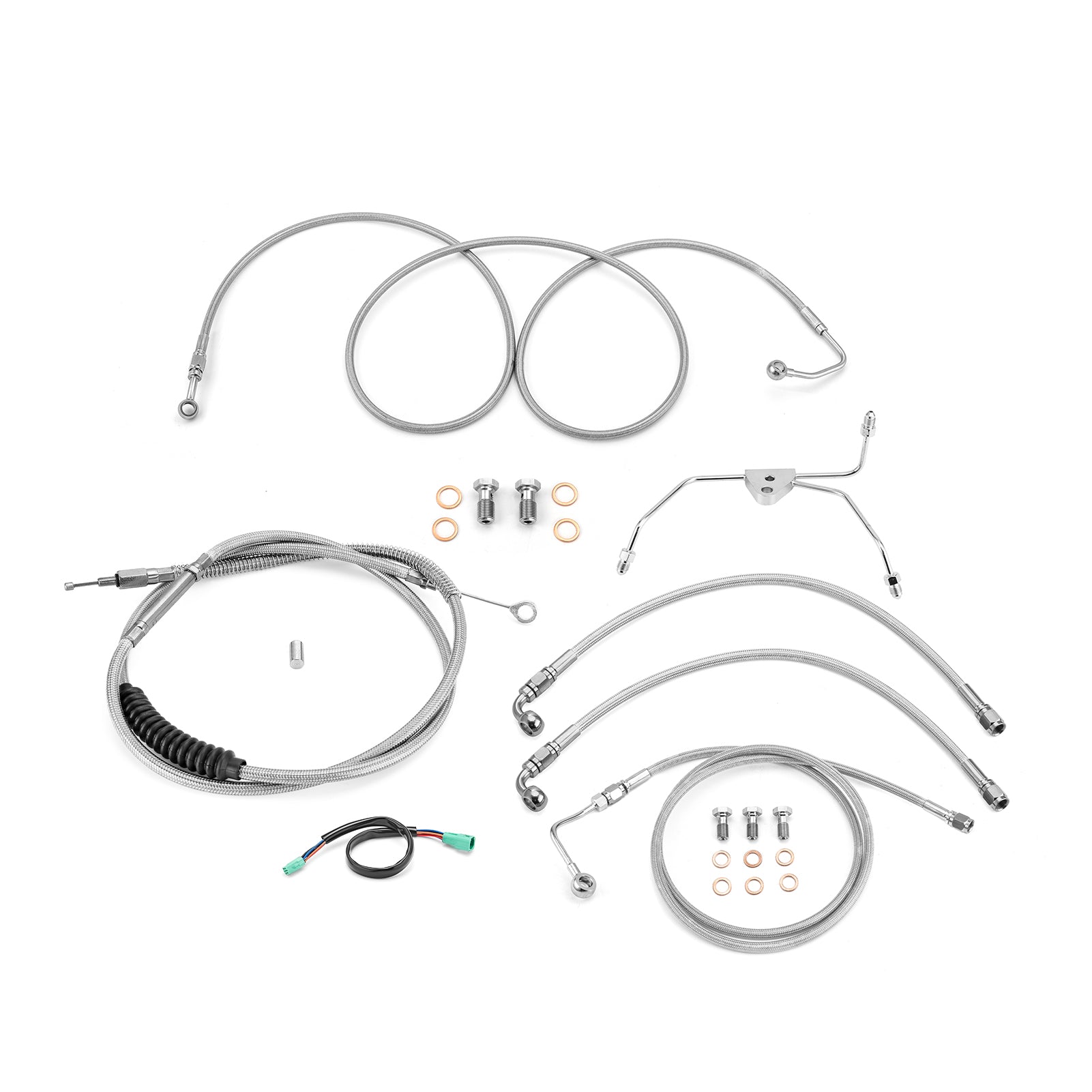 2009 - 2013 Harley Touring ABS Models Throttle by Wire Extension, Extended Length Clutch Cable, Upper and Lower Hydraulic ABS Front Brake Line (for 12" - 14" Handlebar ABS) - Mofun - 90109022