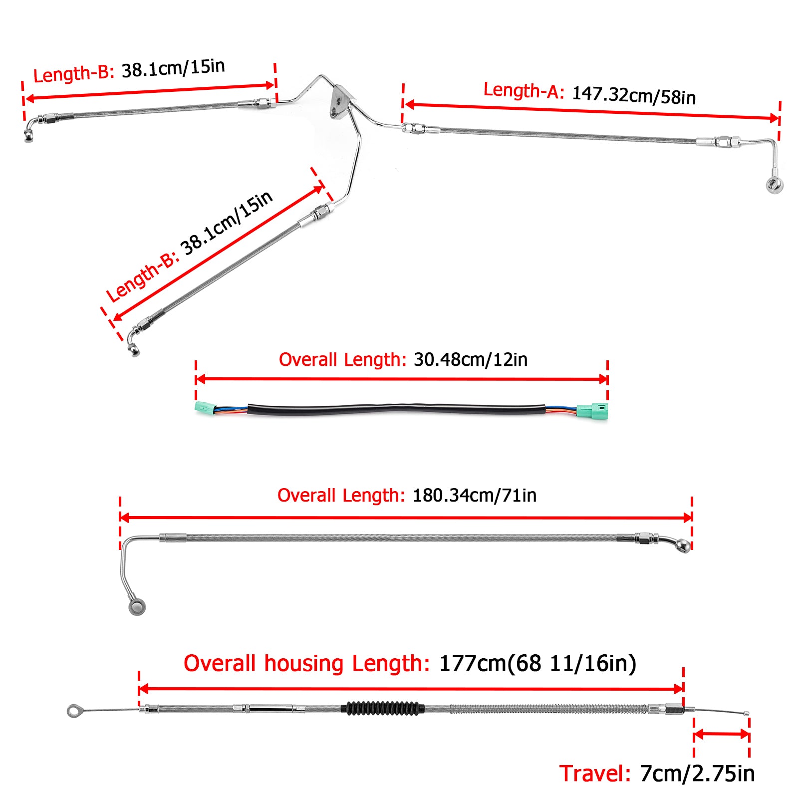 2009 - 2013 Harley Touring ABS Models Throttle by Wire Extension, Extended Length Clutch Cable, Upper and Lower Hydraulic ABS Front Brake Line (for 16