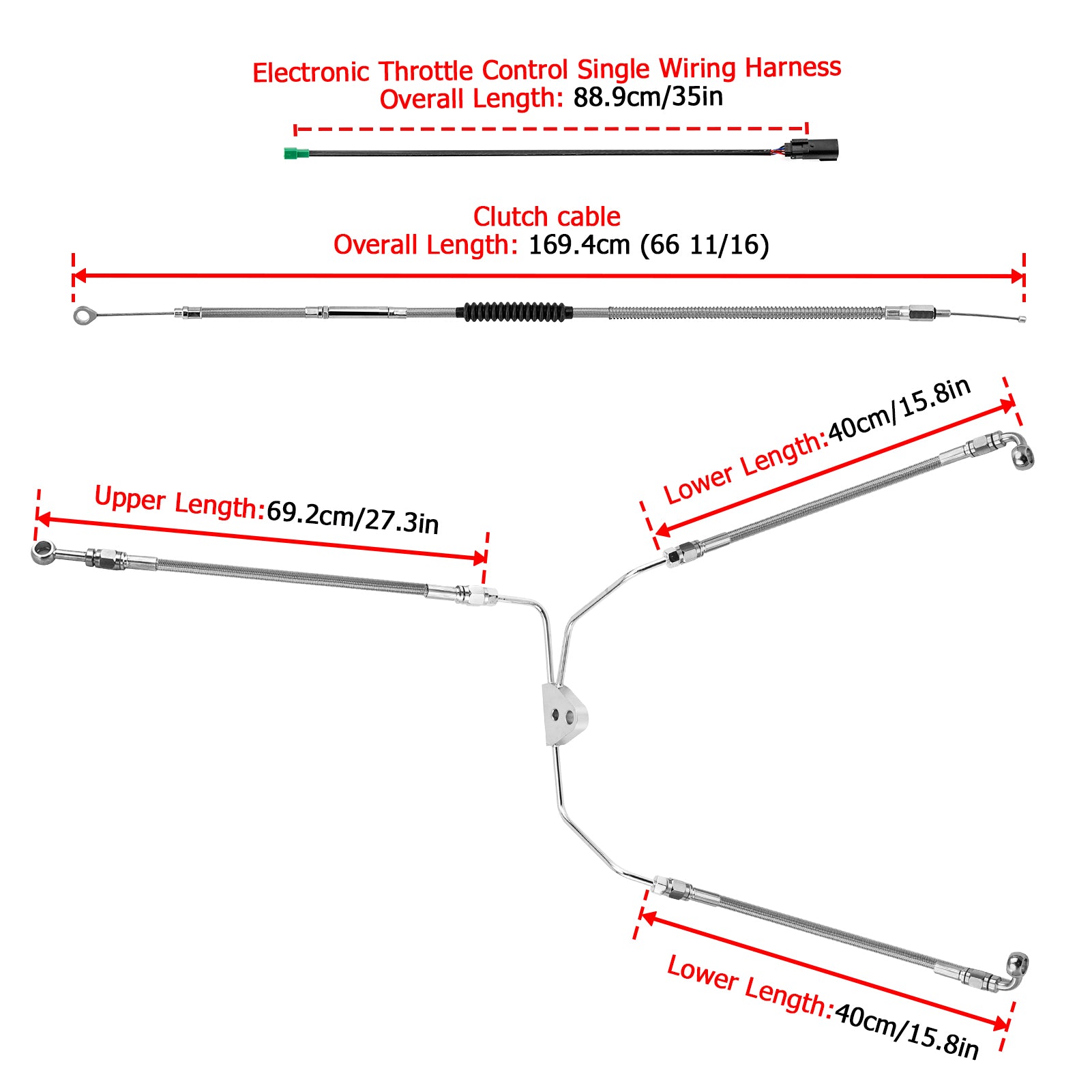 2009 - 2013 Harley Touring Non - ABS Models Throttle by Wire Extension, Extended Length Clutch Cable and Hydraulic Front Non - ABS Brake Line (for 12" - 14" Handlebar Non - ABS) - Mofun - 90109206