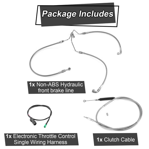 2009 - 2013 Harley Touring Non - ABS Models Throttle by Wire Extension, Extended Length Clutch Cable and Hydraulic Front Non - ABS Brake Line (for 12" - 14" Handlebar Non - ABS) - Mofun - 90109206