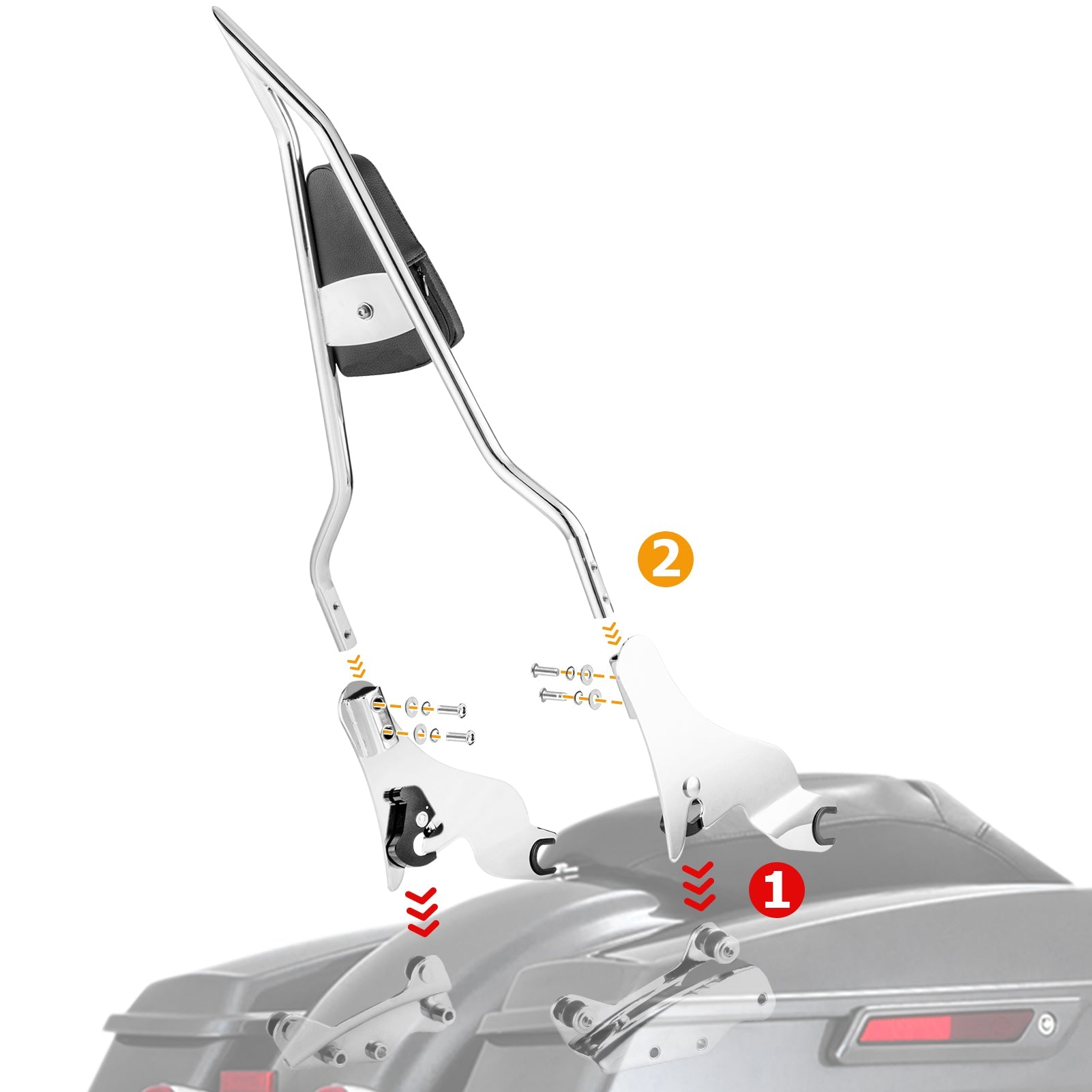 2009 - 2013 Harley Touring Road King Street Glide Chrome Sissy Bar Backrest&Luggage Rack&Docking Kit - Mofun - 90303001+90302099+90205090