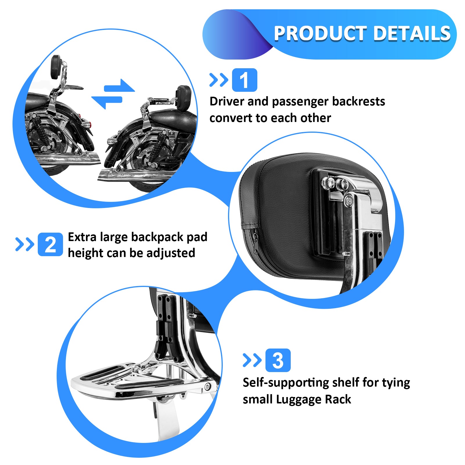 2009 - 2013 Harley Touring Road King Street Glide Passenger Driver Backrest Multi - Purpose Adjustable Backrest - Mofun - 90302159