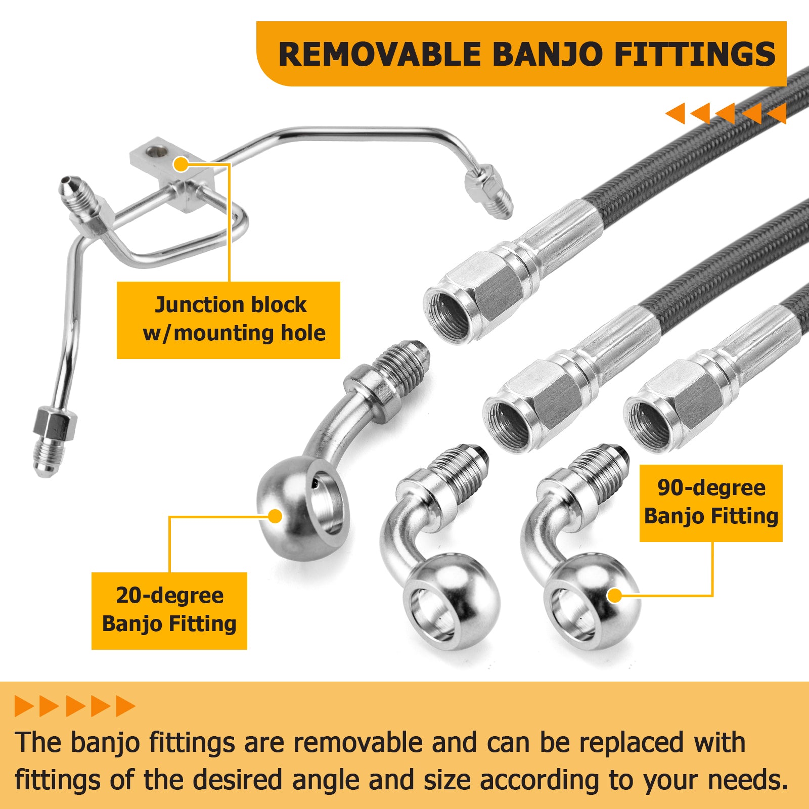 2009 - 2017 Dyna Fat Bob / Low Rider Non - ABS Models Extended Length Non - ABS Hydraulic Front Brake Line Kit (for 16" - 18" Handlebar) - Mofun - 90110284