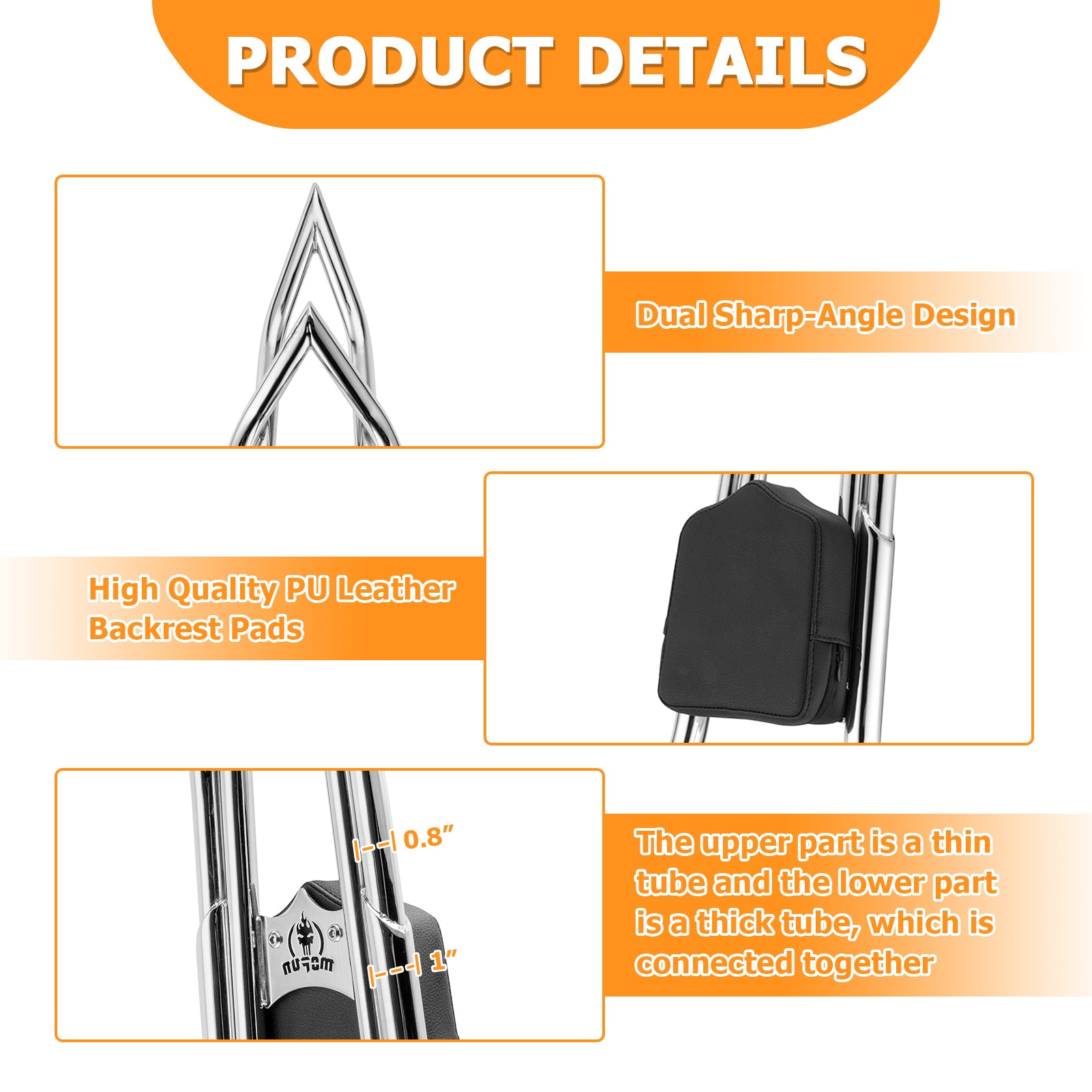 2009 - 2024 Harley Touring Road King Street Glide Dual Sharp - Angle Passenger Backrest Sissy Bar - Mofun - 90302105