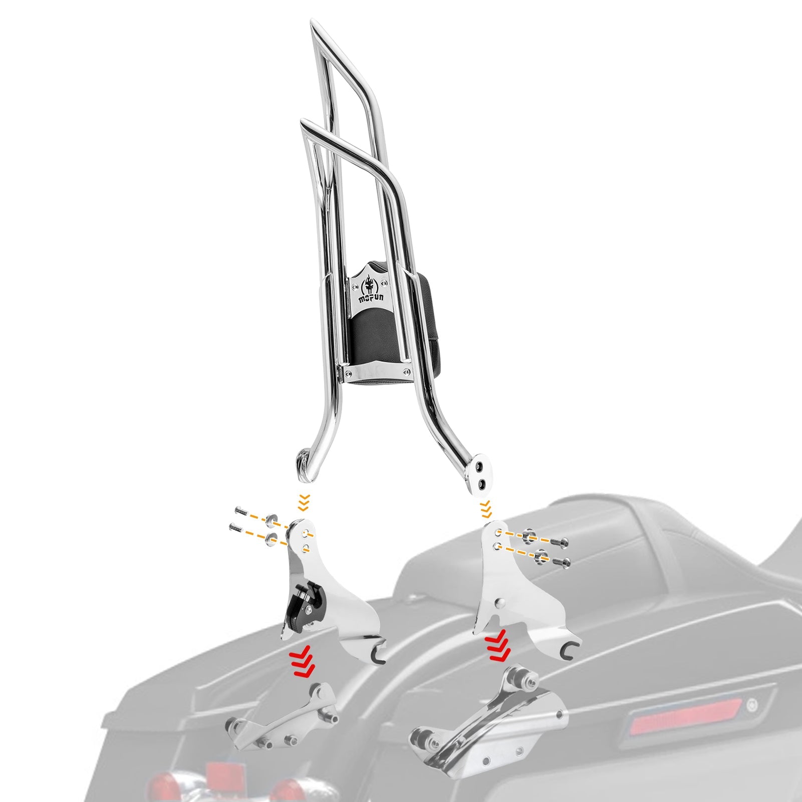 2009 - 2024 Harley Touring Road King Street Glide Dual Sharp - Angle Passenger Backrest Sissy Bar - Mofun - 90302105