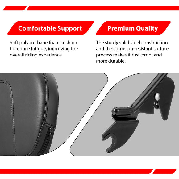 2009 - 2026 Harley Touring Models Gloss Black 19.5" Passenger Sissy Bar Backrest - Mofun - 90302204