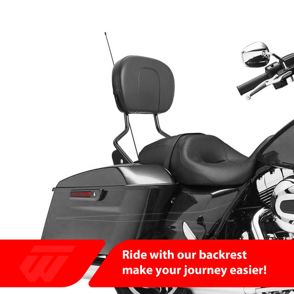 2009 - 2026 Harley Touring Models Gloss Black 19.5" Passenger Sissy Bar Backrest - Mofun - 90302204