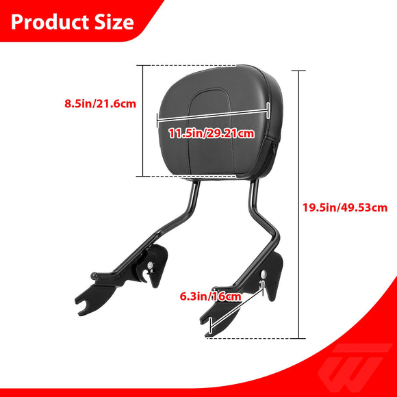 2009 - 2026 Harley Touring Models Gloss Black 19.5" Passenger Sissy Bar Backrest - Mofun - 90302204