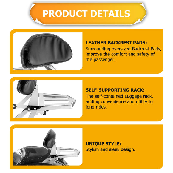 2010 - 2016 Cross Roads & Cross Country Passenger Sissy Bar Backrest Luggage Rack Kit - Mofun - 90302029