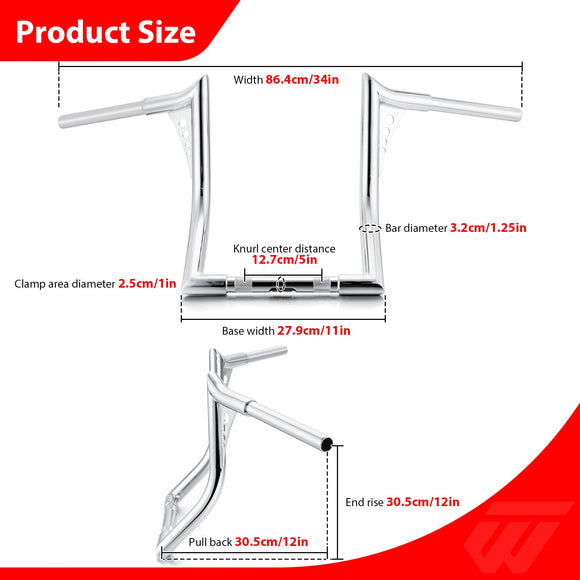 2010 - 2017 Victory Cross Country & Crossroads & Magnum Chrome 12" APE Hanger Bar - Sharp Handlebar - Mofun - 90101191