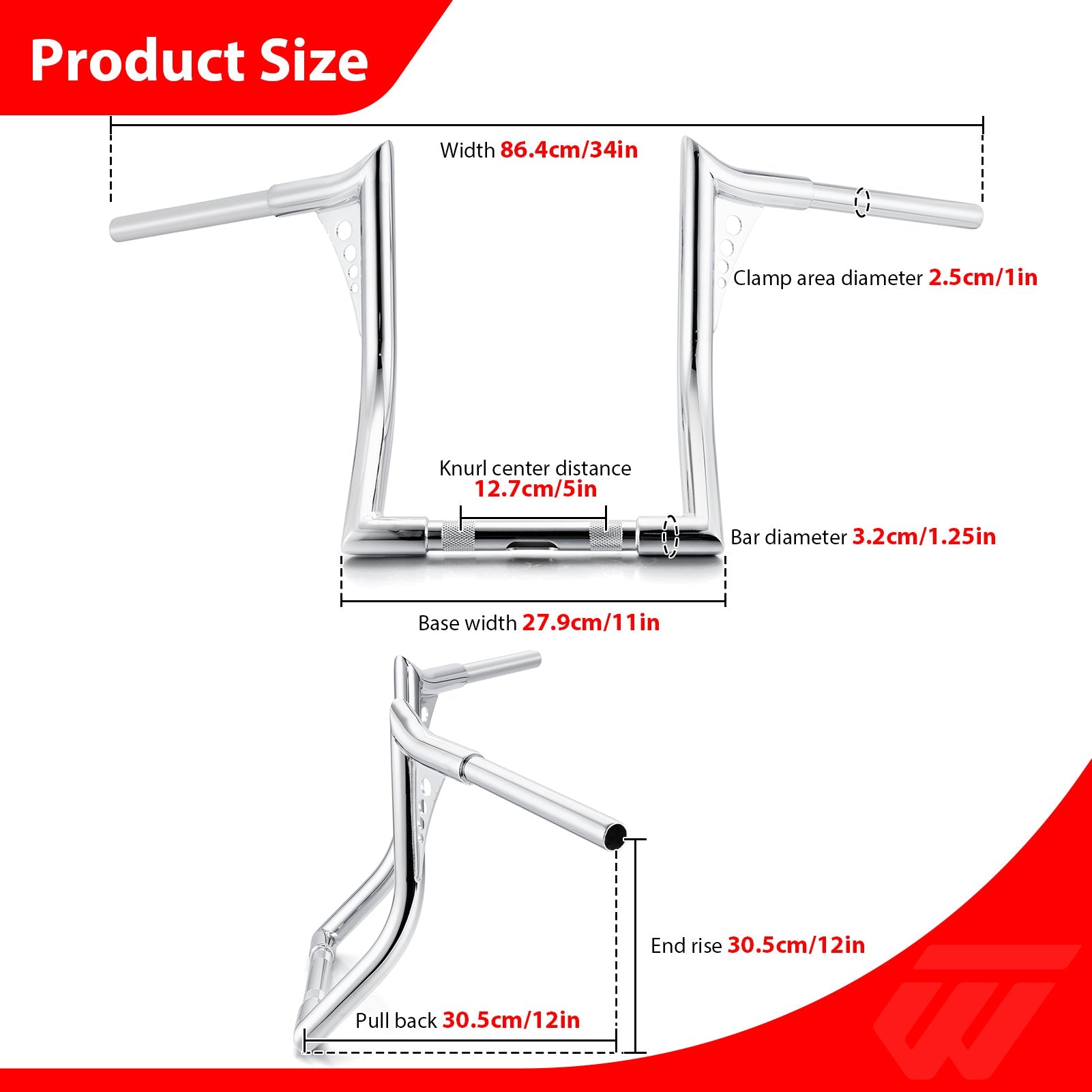 2010 - 2017 Victory Cross Country & Crossroads & Magnum Chrome 12" APE Hanger Bar - Sharp Handlebar - Mofun - 90101191