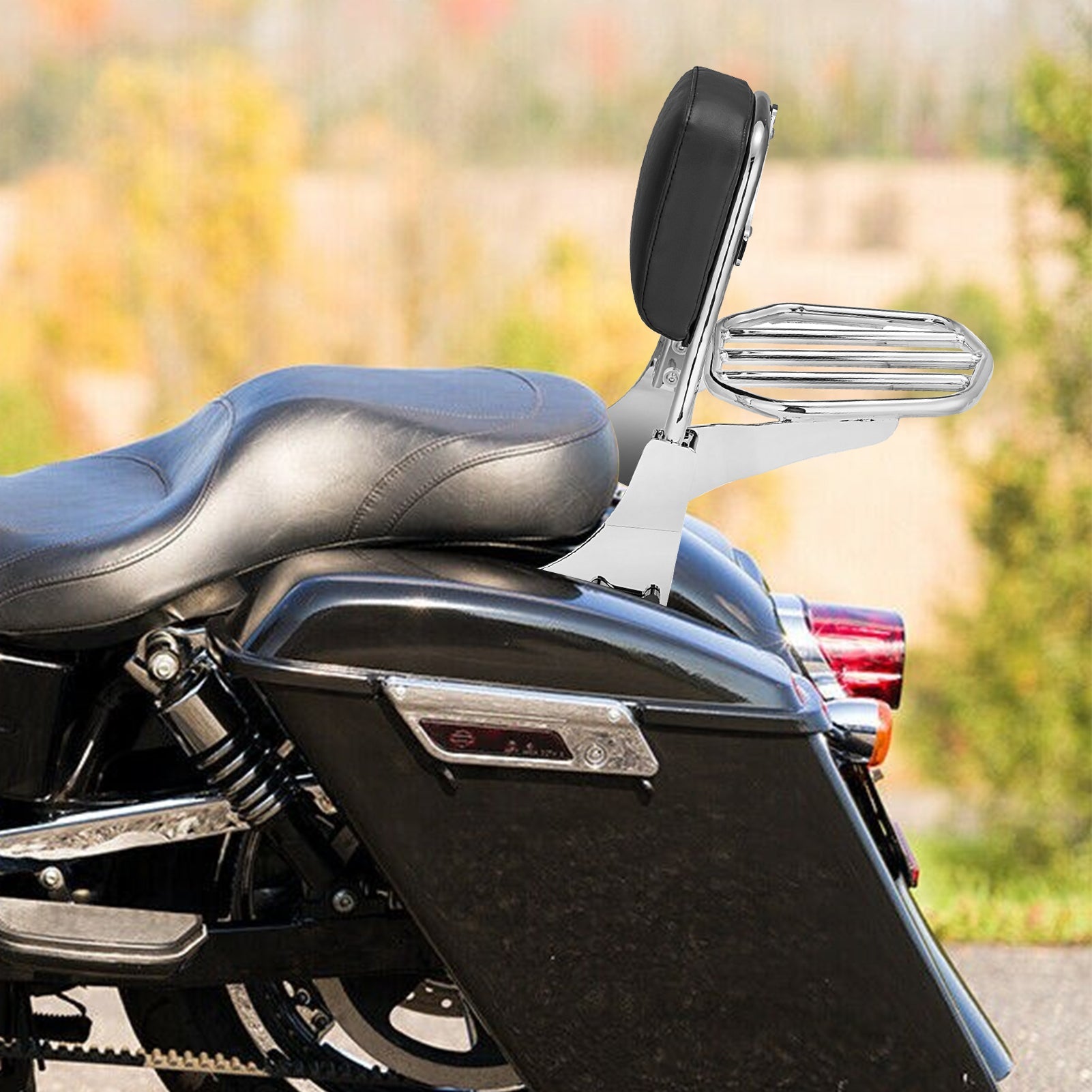 2012 - 2016 Harley Dyna Switchback FLD Black Chrome Passenger Backrests Sissy Bar W/Rack - Mofun - 90302084