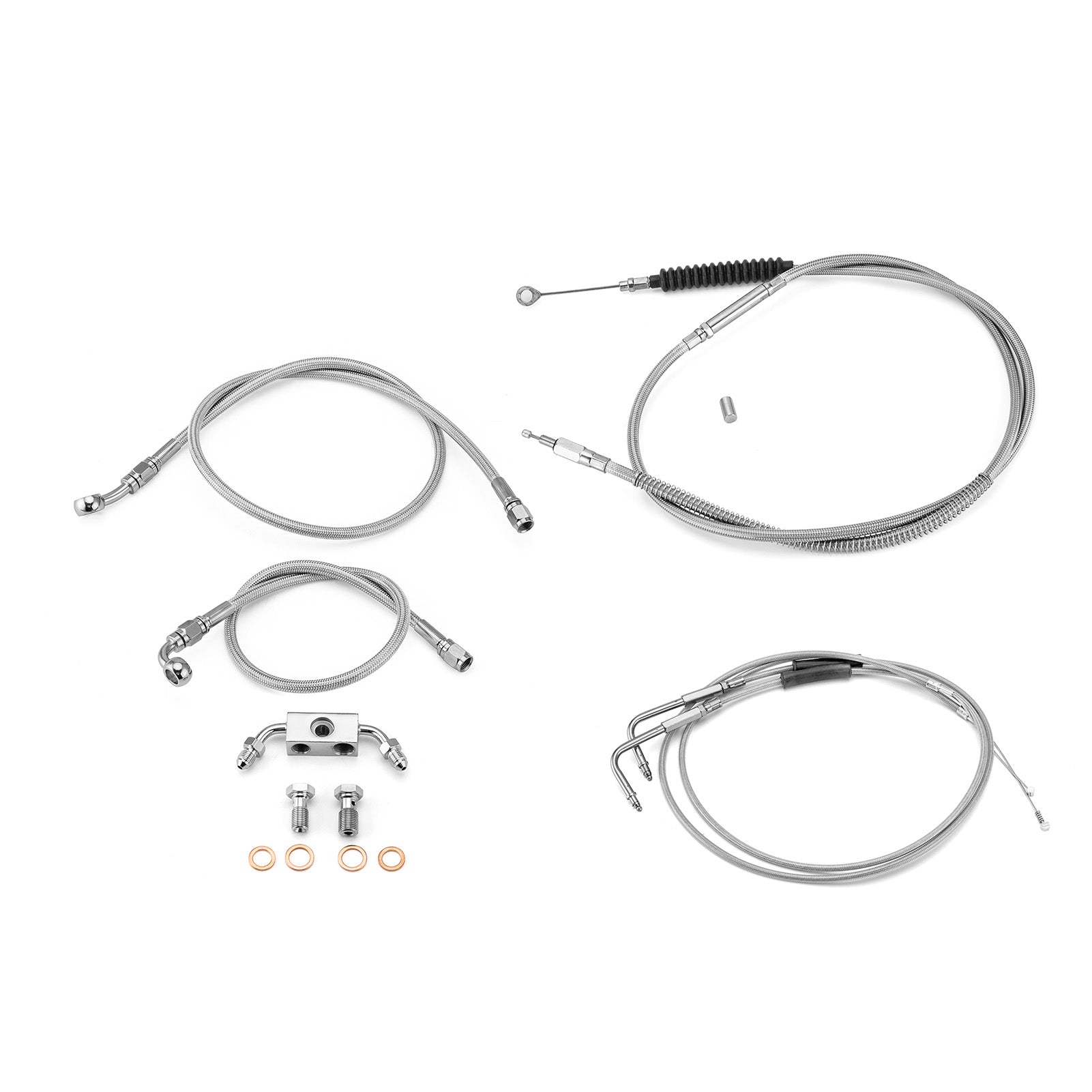 2012 - 2017 Harley Dyna w/ ABS Extended Length Upper ABS Upper Hydraulic Front Brake Line, Throttle and Idle Cable and Clutch Cable Kit (for 12