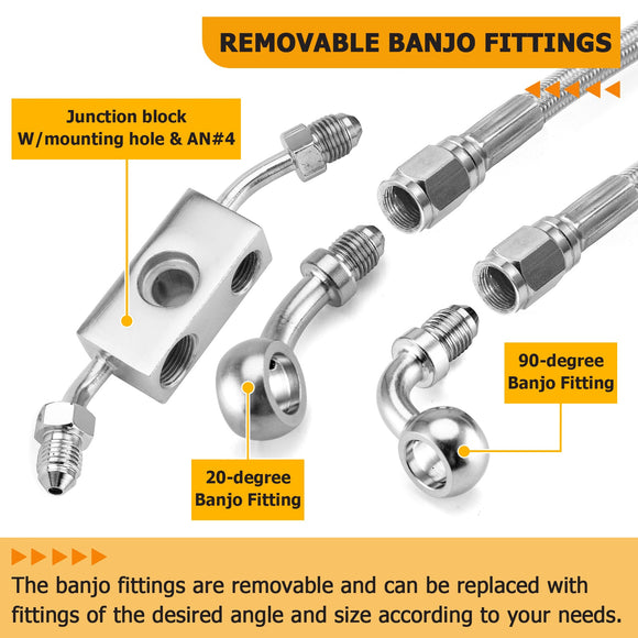 2012 - 2017 Harley Dyna w/ ABS Extended Length Upper ABS Upper Hydraulic Front Brake Line, Throttle and Idle Cable and Clutch Cable Kit (for 12" - 14" Handlebar w/ ABS) - Mofun - 90109050