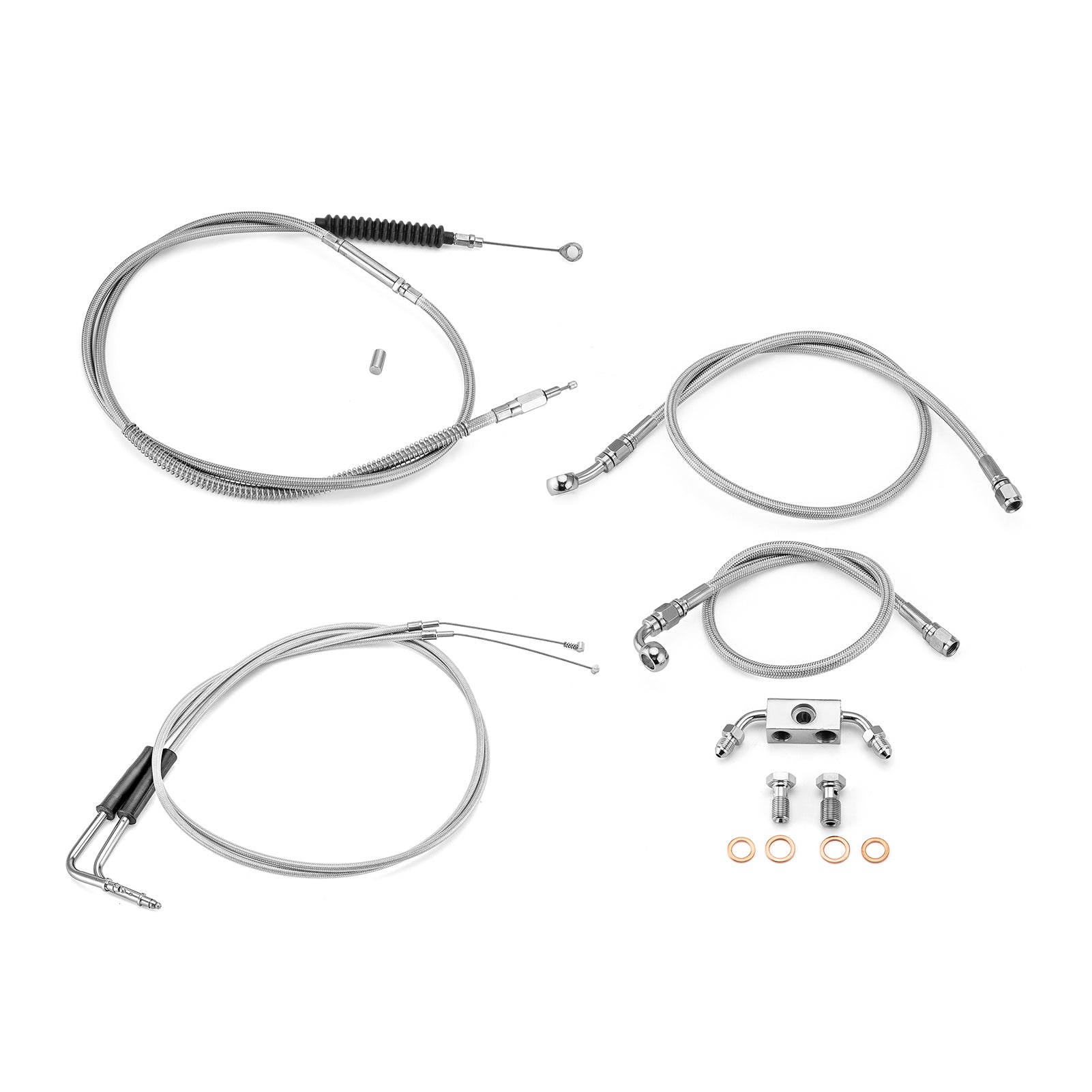 2012 - 2017 Harley Dyna w/ ABS Extended Length Upper ABS Upper Hydraulic Front Brake Line, Throttle and Idle Cable and Clutch Cable Kit (for 14