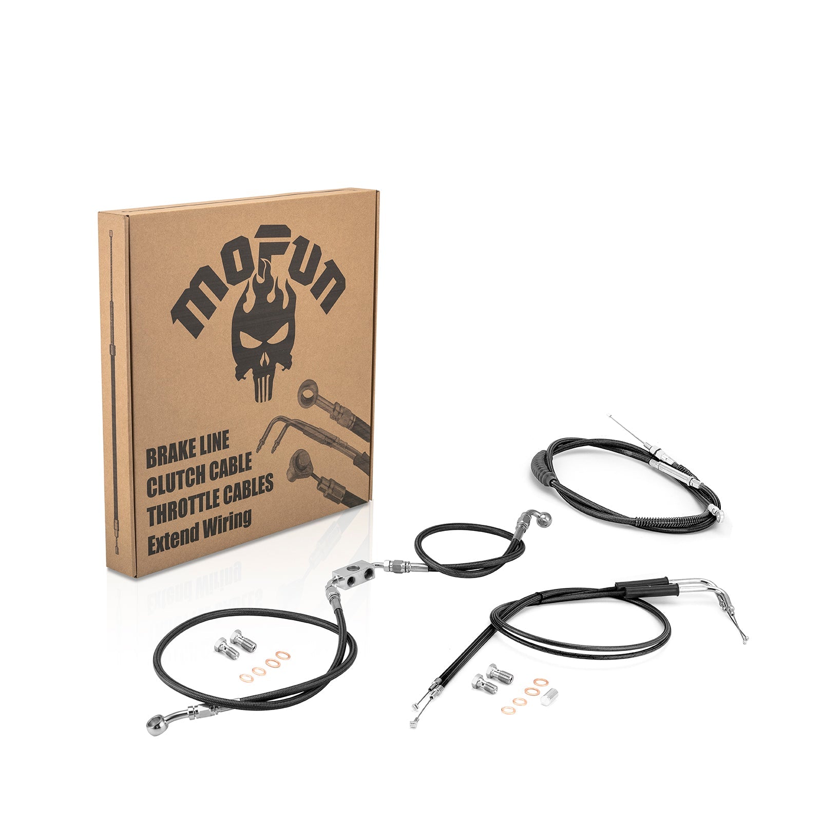 2012 - 2017 Harley Dyna w/ ABS Extended Length Upper ABS Upper Hydraulic Front Brake Line, Throttle and Idle Cable and Clutch Cable Kit (for 14