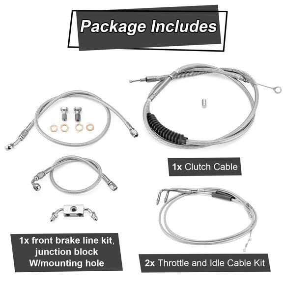 2012 - 2017 Harley Dyna w/ ABS Extended Length Upper ABS Upper Hydraulic Front Brake Line, Throttle and Idle Cable and Clutch Cable Kit (for 14" - 16" Handlebar w/ ABS) - Mofun - 90109052