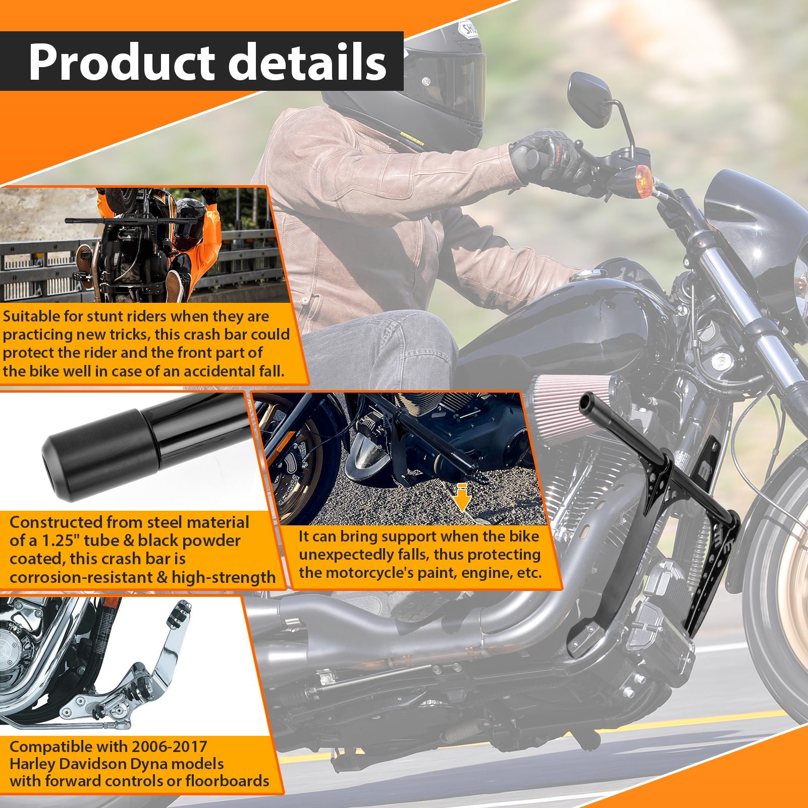 2014 - 2017 Harley Davidson Dyna Low Rider Wide Glide Black Steel Front Highway Engine Guard Crash Bar - Mofun - 90201083