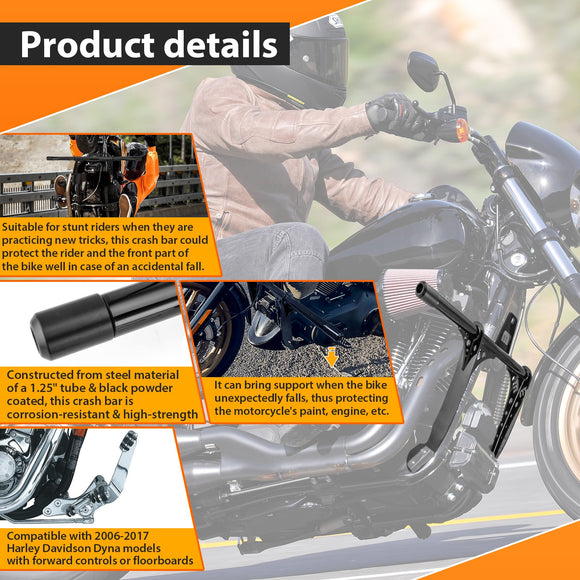 2014 - 2017 Harley Davidson Dyna Low Rider Wide Glide Black Steel Front Highway Engine Guard Crash Bar - Mofun - 90201083