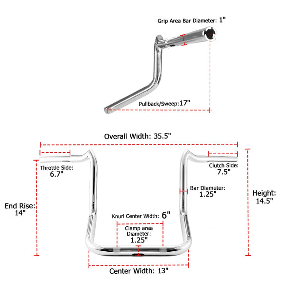 2014 - 2017 Indian Chieftain/Roadmaster Steel +6" Apache Baggers Handlebar - Mofun - 90101431