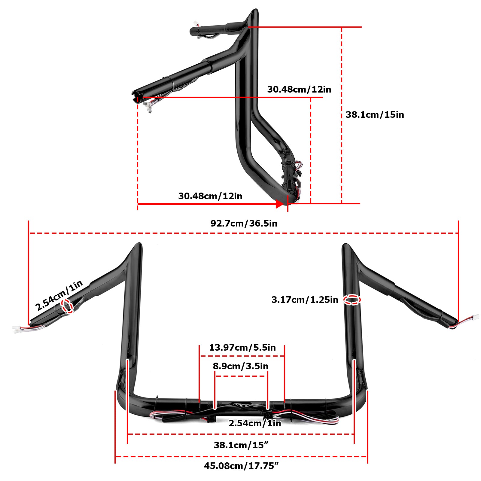 2014 - 2023 Harley Street Glide FLHX w/ Batwing Fairing Models Black 12" Pre - Wired Bagger Handlebar - Mofun - 90101492