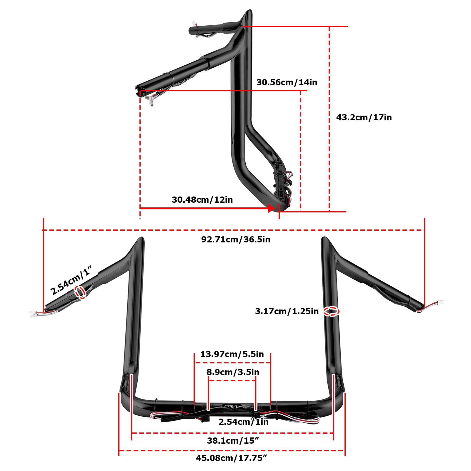 2014 - 2023 Harley Touring Street Glide CVO Electra Glide Gloss Black 14" Pre - Wired Bagger Handlebar - Mofun - 90101494