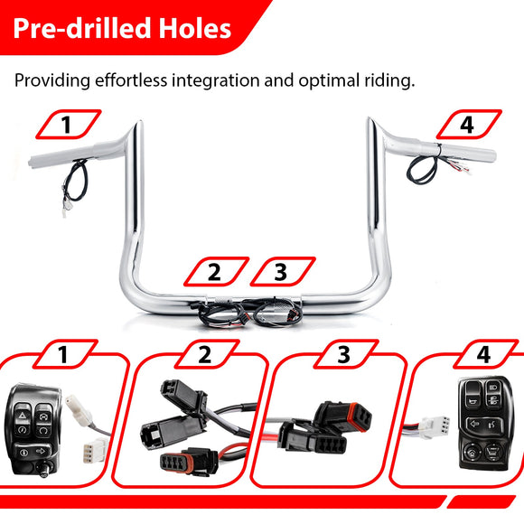 2014 - 2023 Harley Touring w/ Batwing Fairing Models 10" PRE - WIRED Bagger Monkey Bar - Sharp Handlebar - Mofun - 90101496