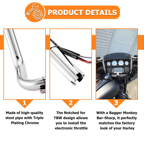 2014 - 2023 Street Glide CVO Electra Glide Chrome 14" Pre - Wired Bagger Handlebar - Mofun - 90101493
