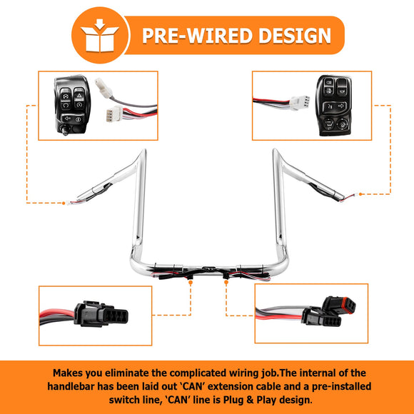 2014 - 2023 Street Glide CVO Electra Glide Chrome 14" Pre - Wired Bagger Handlebar - Mofun - 90101493