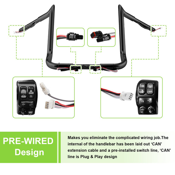 2014 - 2023 Street Glide CVO Electra Glide Gloss Black 14" Pre - Wired Bagger Handlebar - Mofun - 90101494