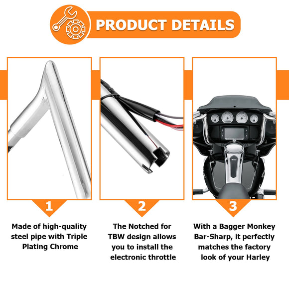 2014 - 2023 Street Glide FLHX Electra Glide Chrome 12" Pre - Wired Bagger Handlebar - Mofun - 90101491