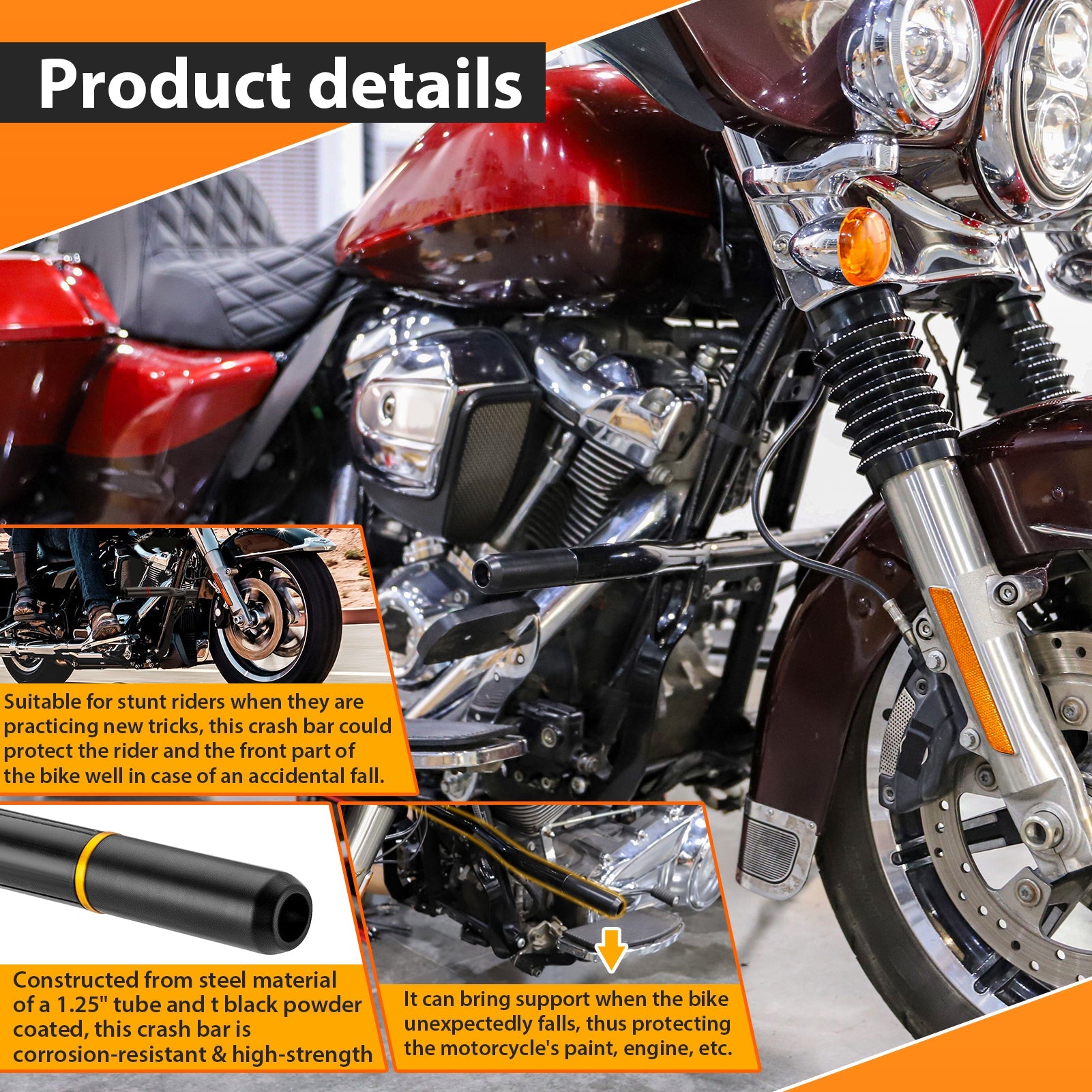 2014 - 2024 Harley Touring Road King Electra Glide Black Steel Front Highway Engine Guard Crash Bar Flat - Out Bar - Mofun - 90201105