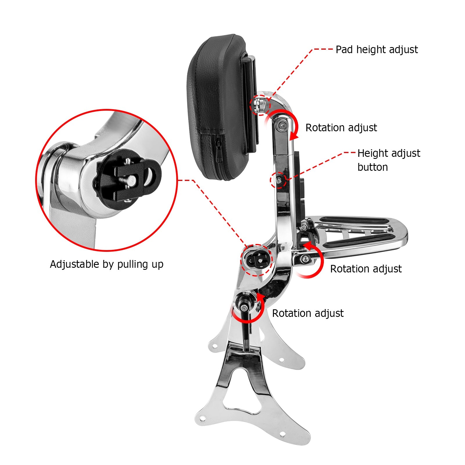 2014 - 2024 Harley Touring Steel & Aluminum Passenger Driver Backrest Multi - Purpose Adjustable Backrest - Mofun - 90302161