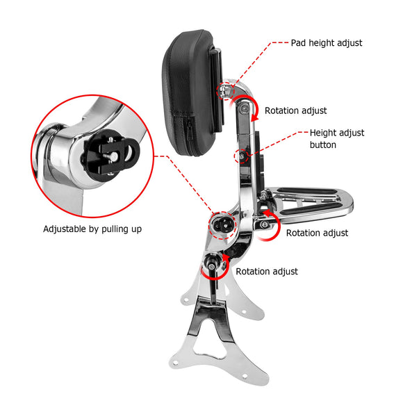 2014 - 2024 Harley Touring Steel & Aluminum Passenger Driver Backrest Multi - Purpose Adjustable Backrest - Mofun - 90302161