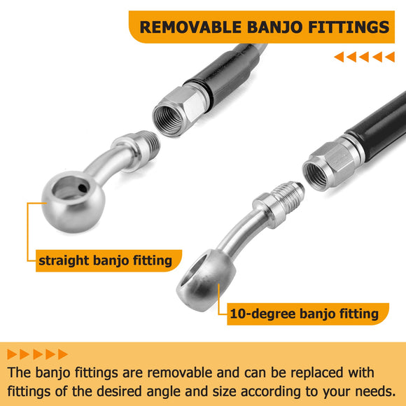 2014 - 2024 Harley Touring w/ ABS 70" Extended Length Stainless Steel ABS Upper Hydraulic Front Brake Line Kit for 16" - 18" Handlebar - Mofun - 90110103