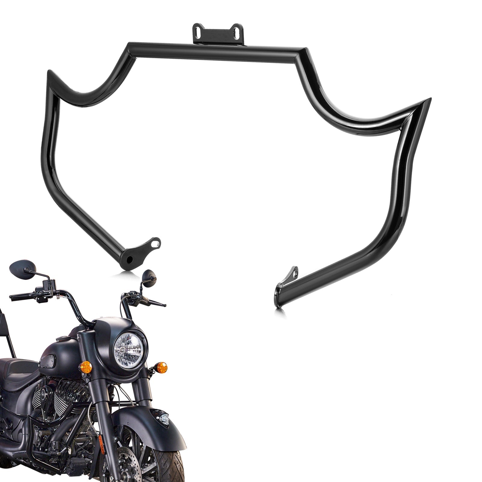 2014 - 2025 Indian Chieftain Springfield Roadmaster Gloss Black Mustache - sharp Front Engine Guard Crash Bar - Mofun - 90201088