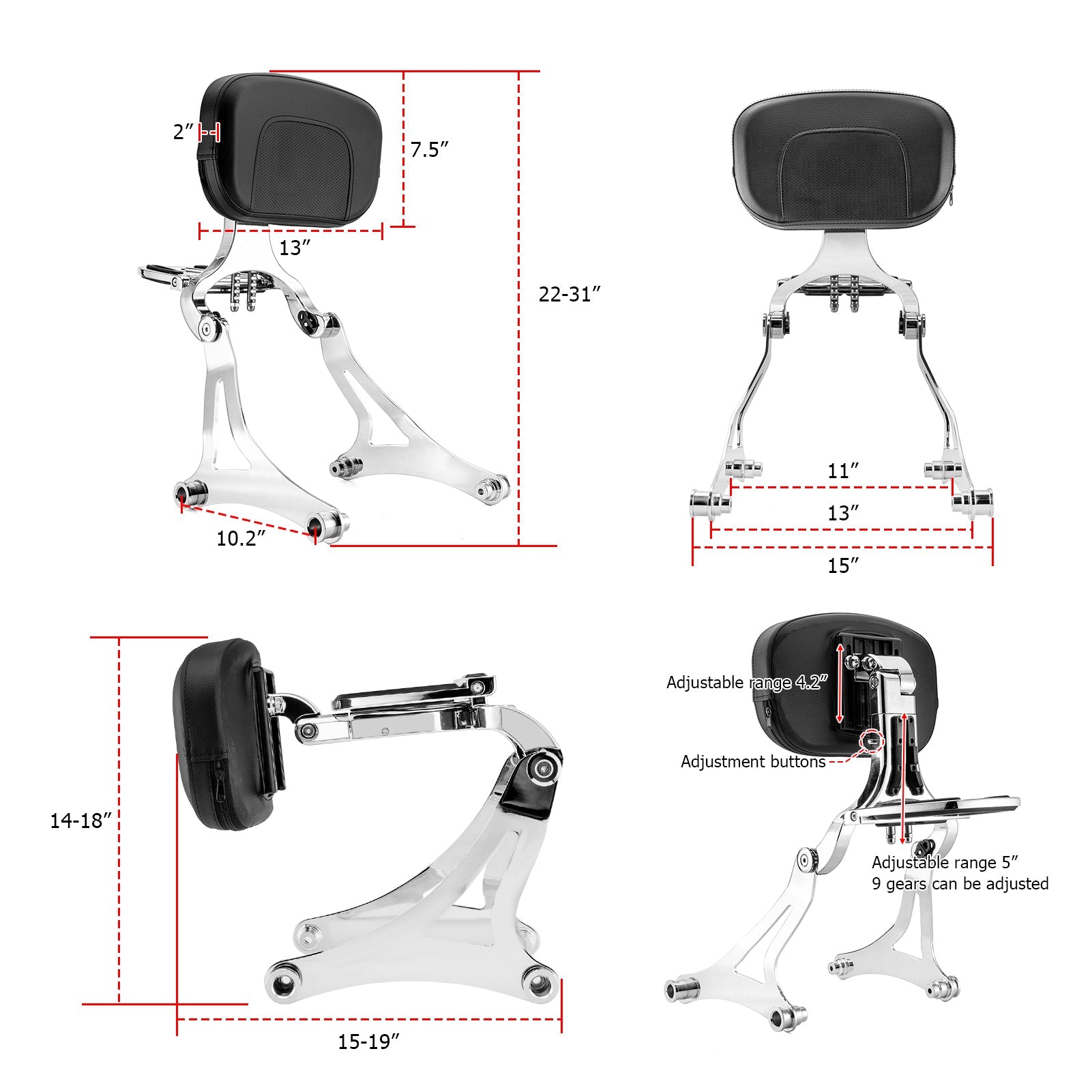 2014 - 2025 Indian Hard Saddlebag Models Multi - Purpose Adjustable Passenger Driver Backrest - Mofun - 90302144