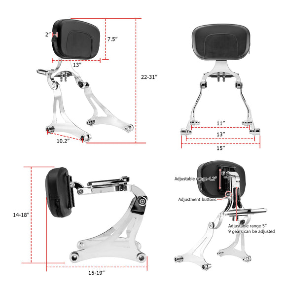 2014 - 2025 Indian Hard Saddlebag Models Multi - Purpose Adjustable Passenger Driver Backrest - Mofun - 90302144